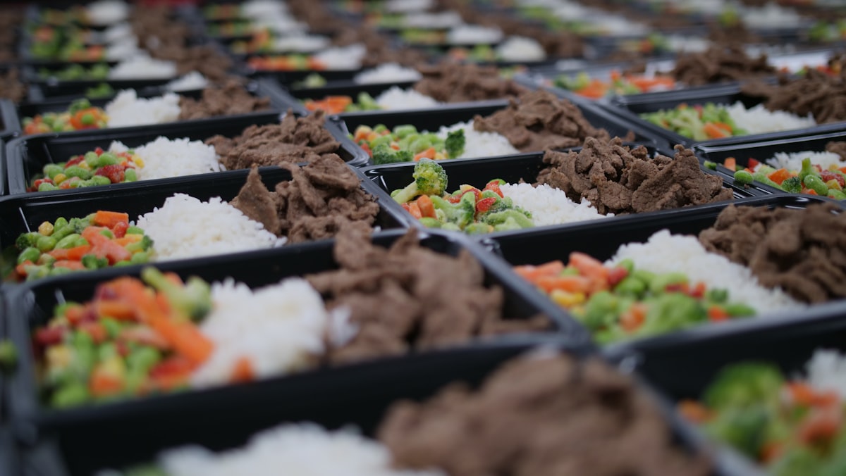 Finished meal prep containers ready for the week